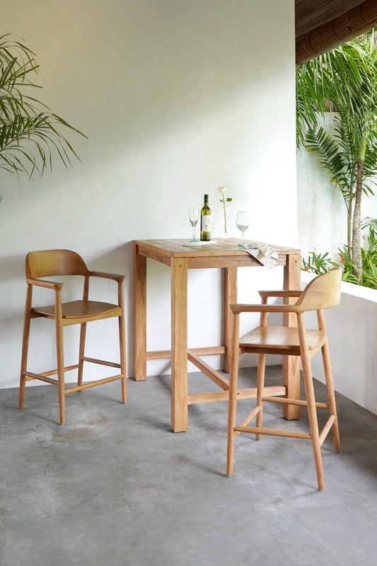 Boho solid teak bar table Dante, handcrafted in Bali for the dining room