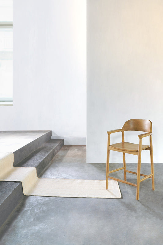 Boho solid teak bar chair Kennedy, handcrafted in Bali for the dining room