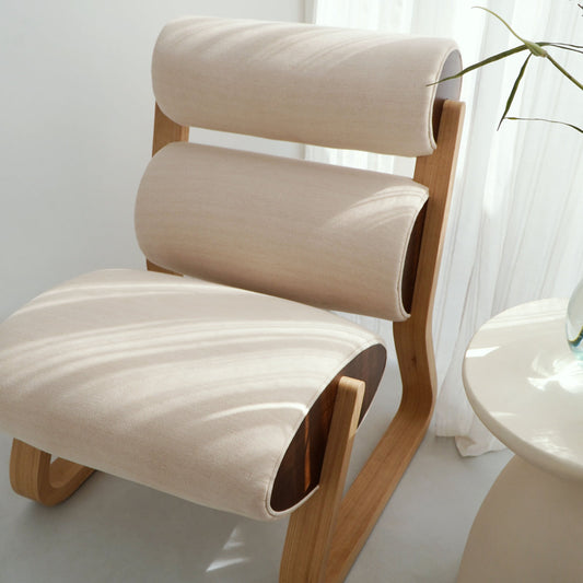 Boho fabric and MDF lounge chair Radi, handcrafted in Bali for the living room