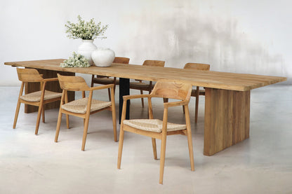 Teak dining table Krakatau – boho furniture, handwoven and handmade in Bali