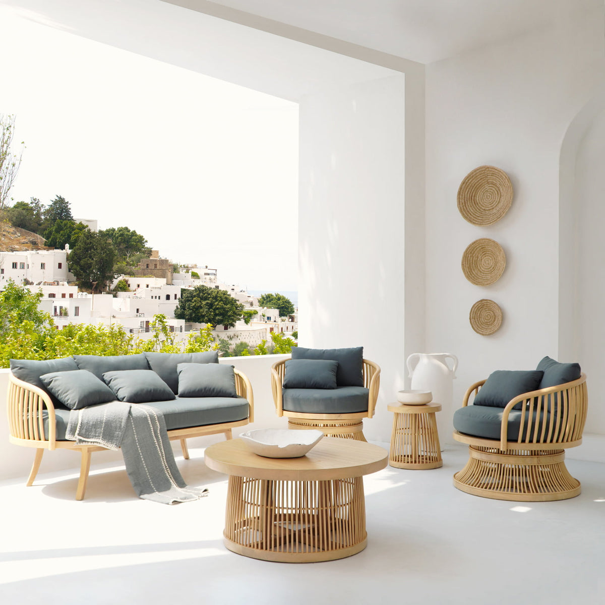 Teak living set Graeg – boho furniture handcrafted in Bali by BaliSouk