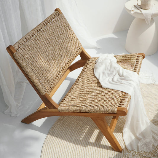 Boho solid teak and synthetic rattan chair Paris Catania Full Weaving, crafted by hand in Bali