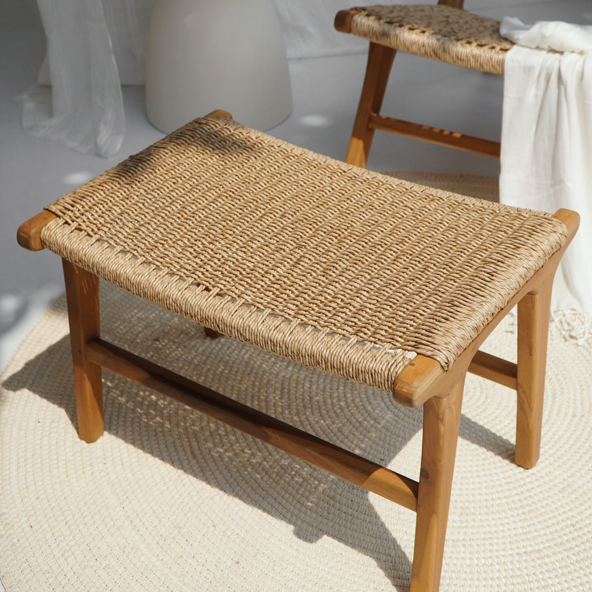 Teak stool Paris – boho furniture handcrafted in Bali by BaliSouk