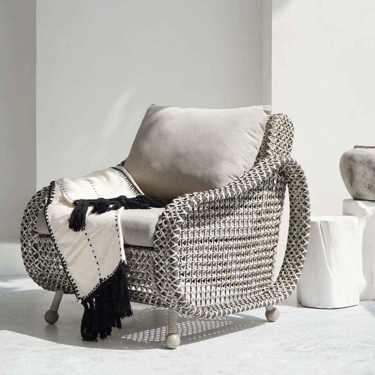 Teak living set Crab – boho furniture, handwoven and handmade in Bali