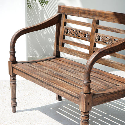 Mahogany bench William 2 – boho furniture, handwoven and handmade in Bali