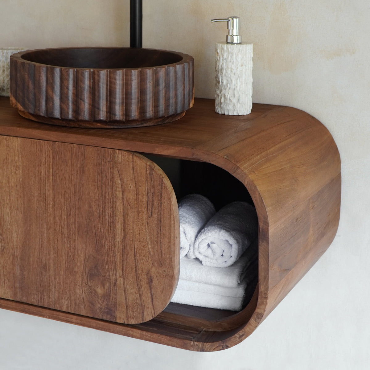 Teak buffet Bertha Bathroom – boho furniture, handwoven and handmade in Bali