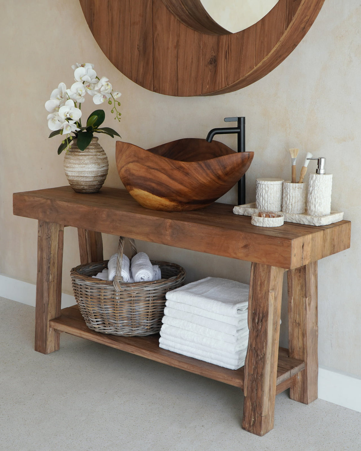 Bertha Bathroom – natural materials console table, boho furniture from Bali