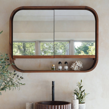Teak mirror Bertha Bathroom – boho decor handcrafted in Bali by BaliSouk