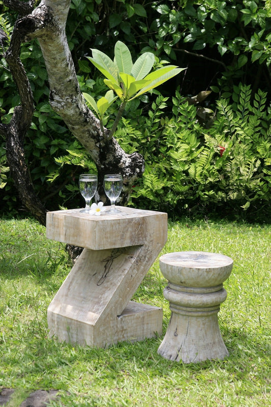 Boho suar wood stool Deja Catur, set of 2, handcrafted in Bali