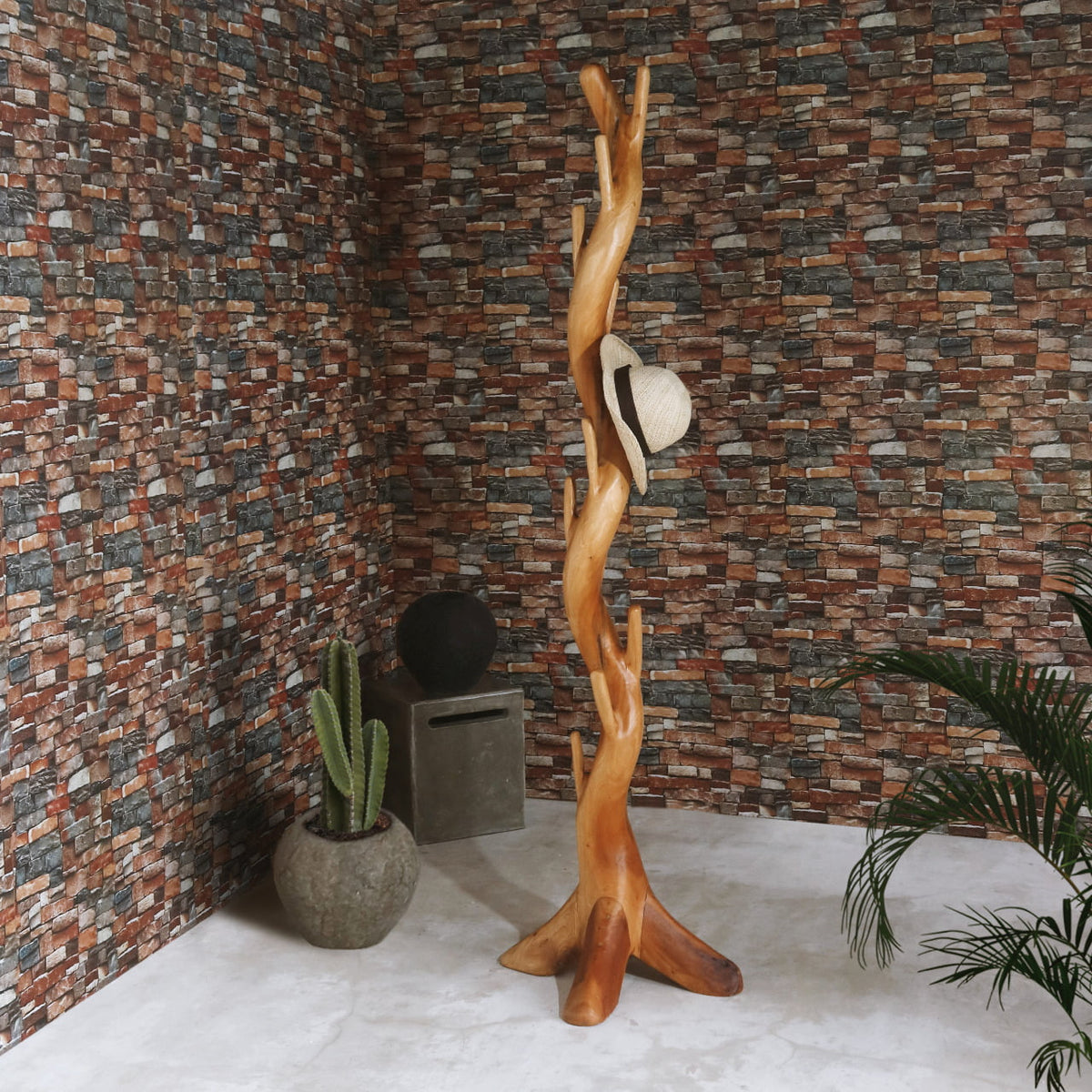 Suar wood wardrobe Cactus – boho furniture, handwoven and handmade in Bali