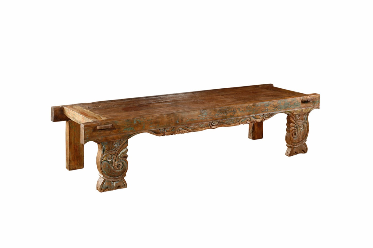 Recycled teak coffee table Malay – boho furniture, handwoven and handmade in Bali