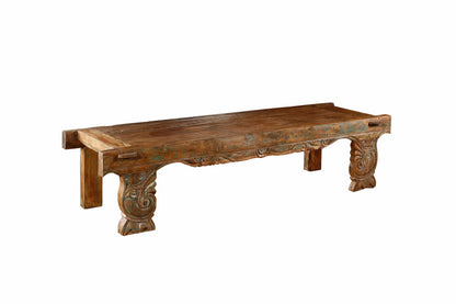 Recycled teak coffee table Malay – boho furniture, handwoven and handmade in Bali
