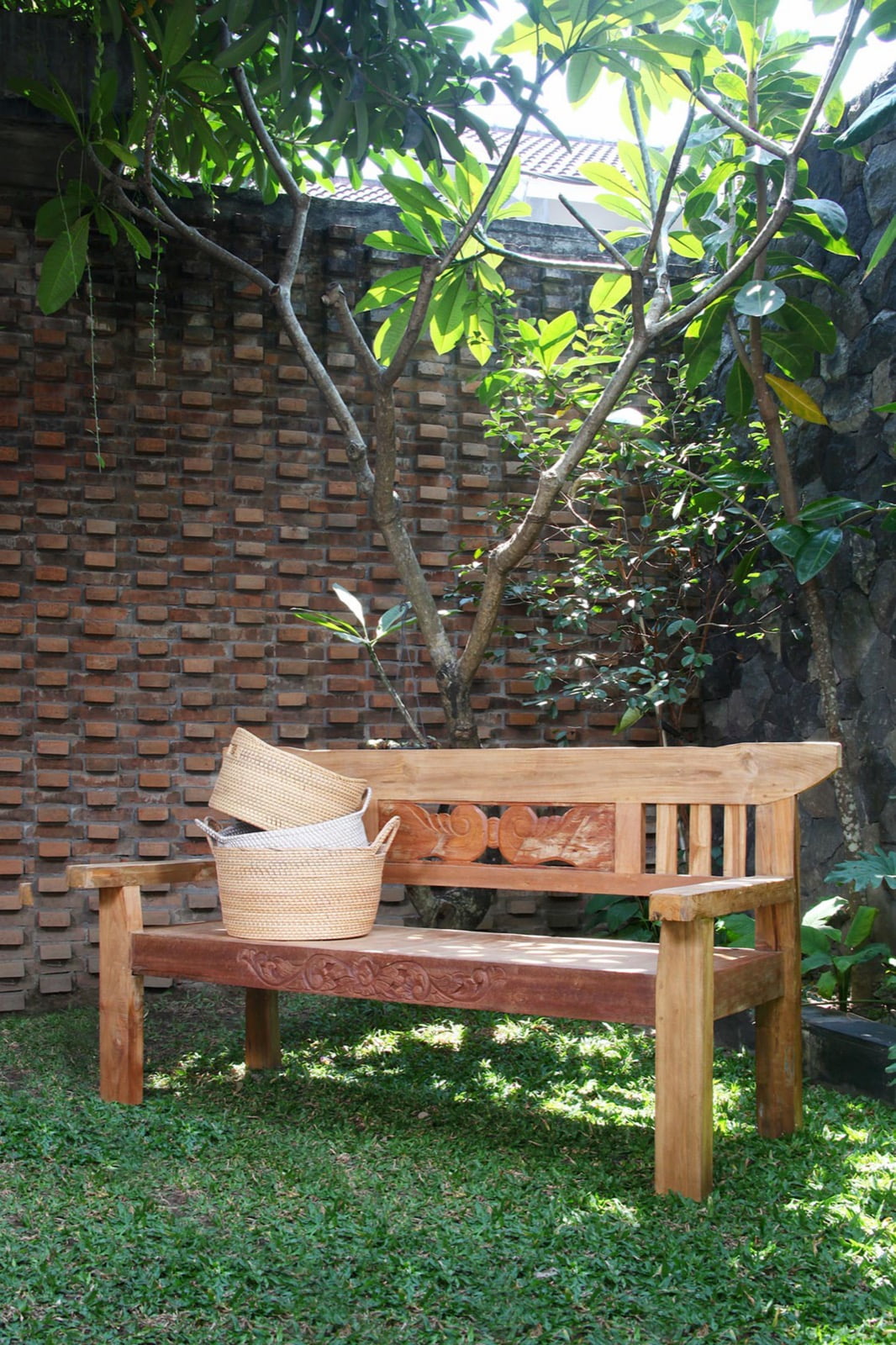 Teak bench Madura – boho furniture handcrafted in Bali by BaliSouk