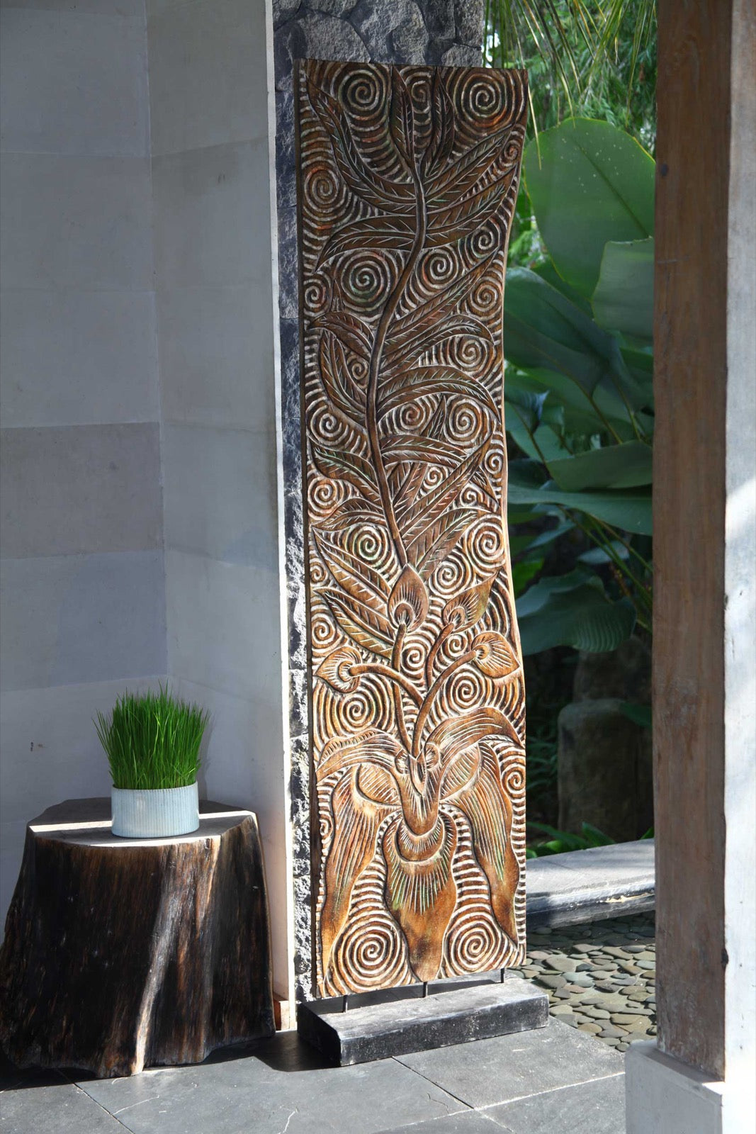Solid wood decorative piece – Wooden Carving – boho decor handmade in Bali by BaliSouk