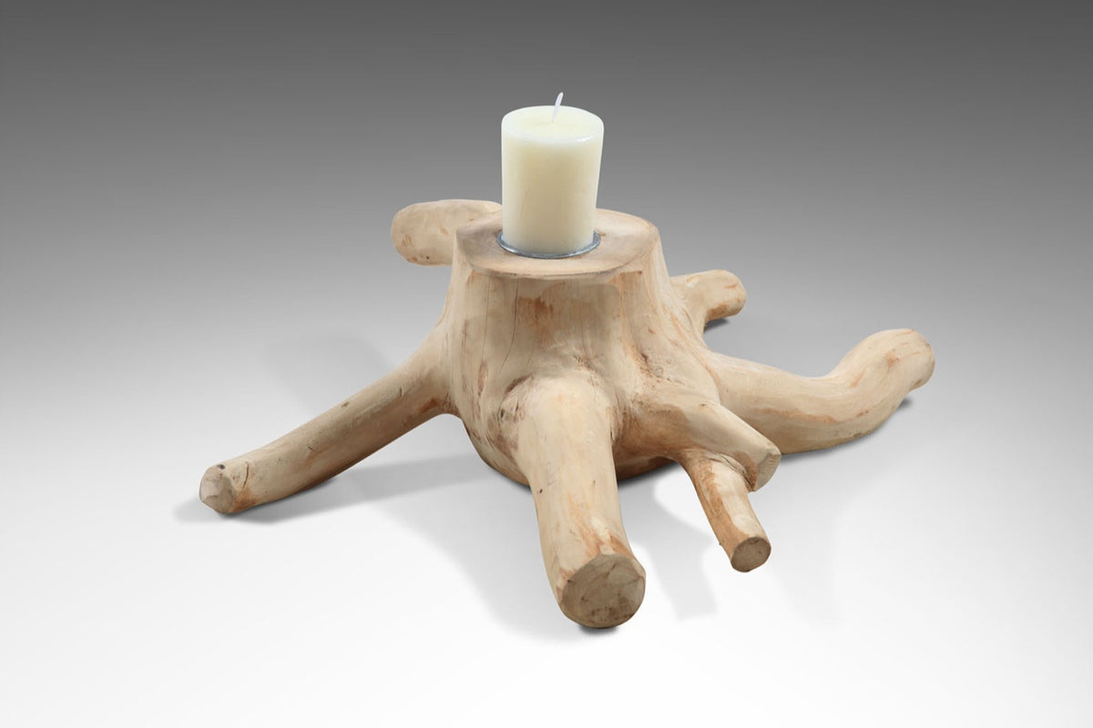 Teak candle holder Root – boho decor handcrafted in Bali by BaliSouk