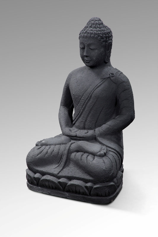 Boho concrete sculpture Meditate Buddha, crafted by hand in Bali