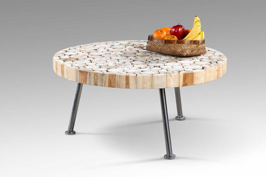 Boho solid teak and stainless steel coffee table Naxos, handmade in Bali