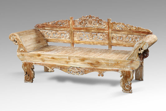 Boho solid teak bench Theona without cushion, handmade in Bali