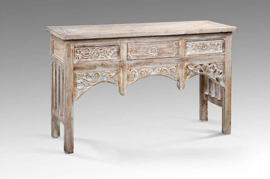 Boho solid teak console table Selina, handcrafted in Bali for the living room