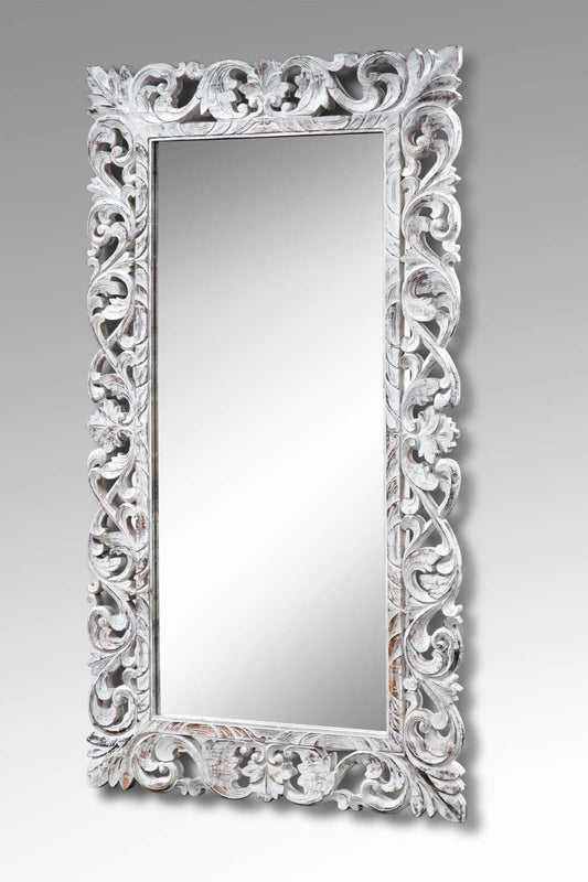 Durian wood mirror Florida in antique white finish – home decor from Bali