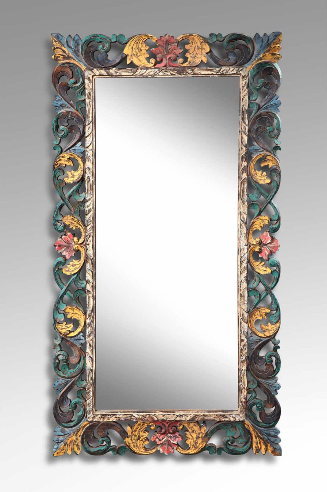 Durian wood mirror Florida – boho decor, handwoven and handmade in Bali