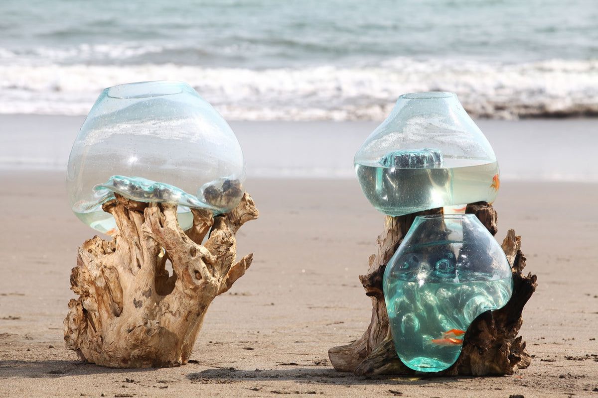 Teak aquarium – Water Drop, natural natural materials in boho style
