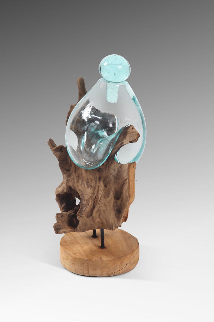 Teak aquarium – Solo Water Drop – boho decor handmade in Bali by BaliSouk