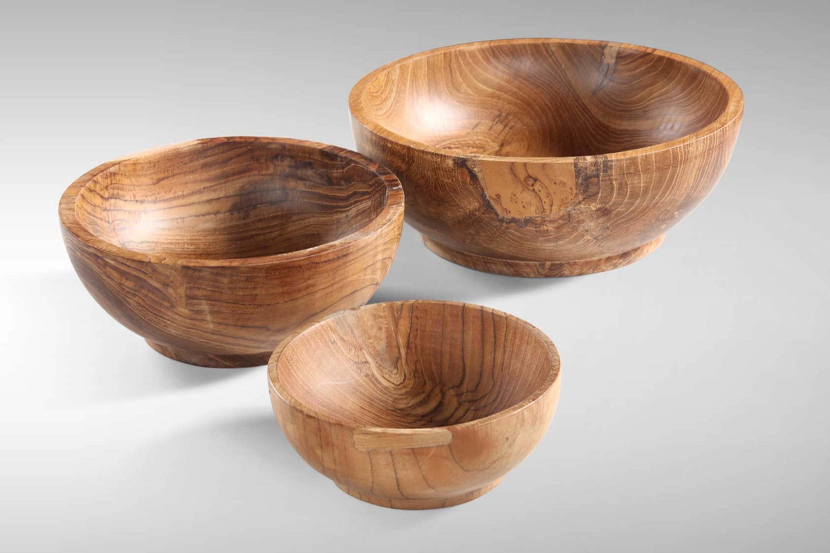 Teak bowl – Bowl Set 3 – boho decor handmade in Bali by BaliSouk