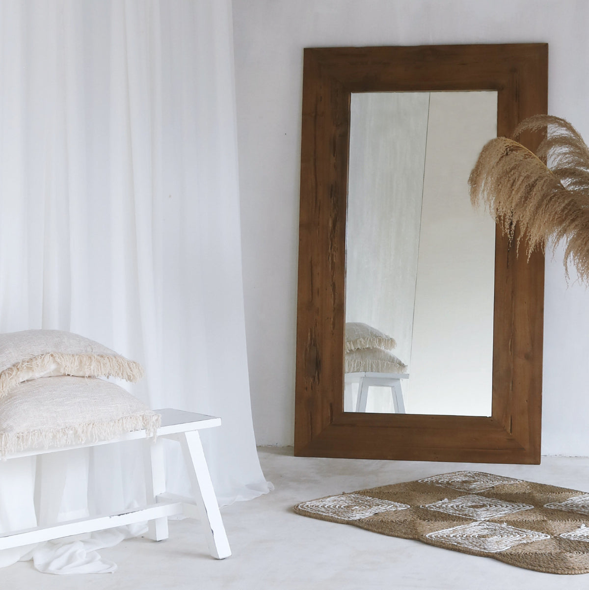 Recycled teak mirror Yorkshire – boho decor, handwoven and handmade in Bali