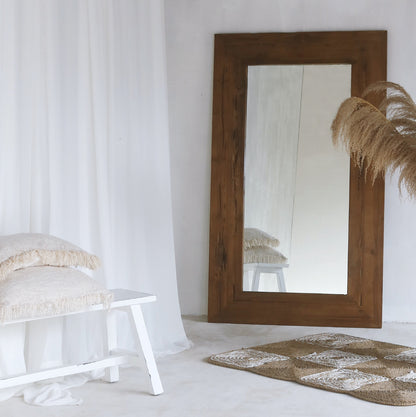 Recycled teak mirror Yorkshire – boho decor, handwoven and handmade in Bali