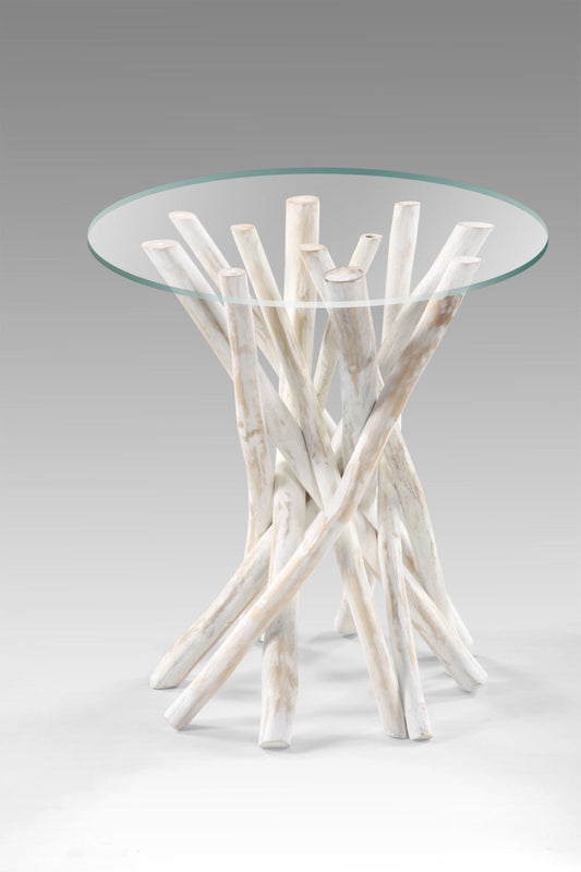 Boho solid teak side table Toronto with tempered glass top, handcrafted in Bali