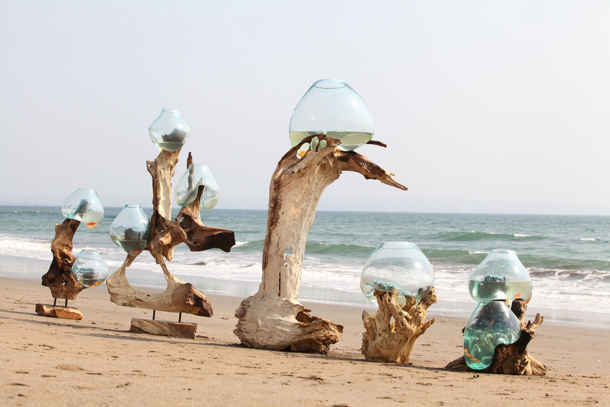 Handcrafted teak aquarium – Water Drop, boho decor from BaliSouk