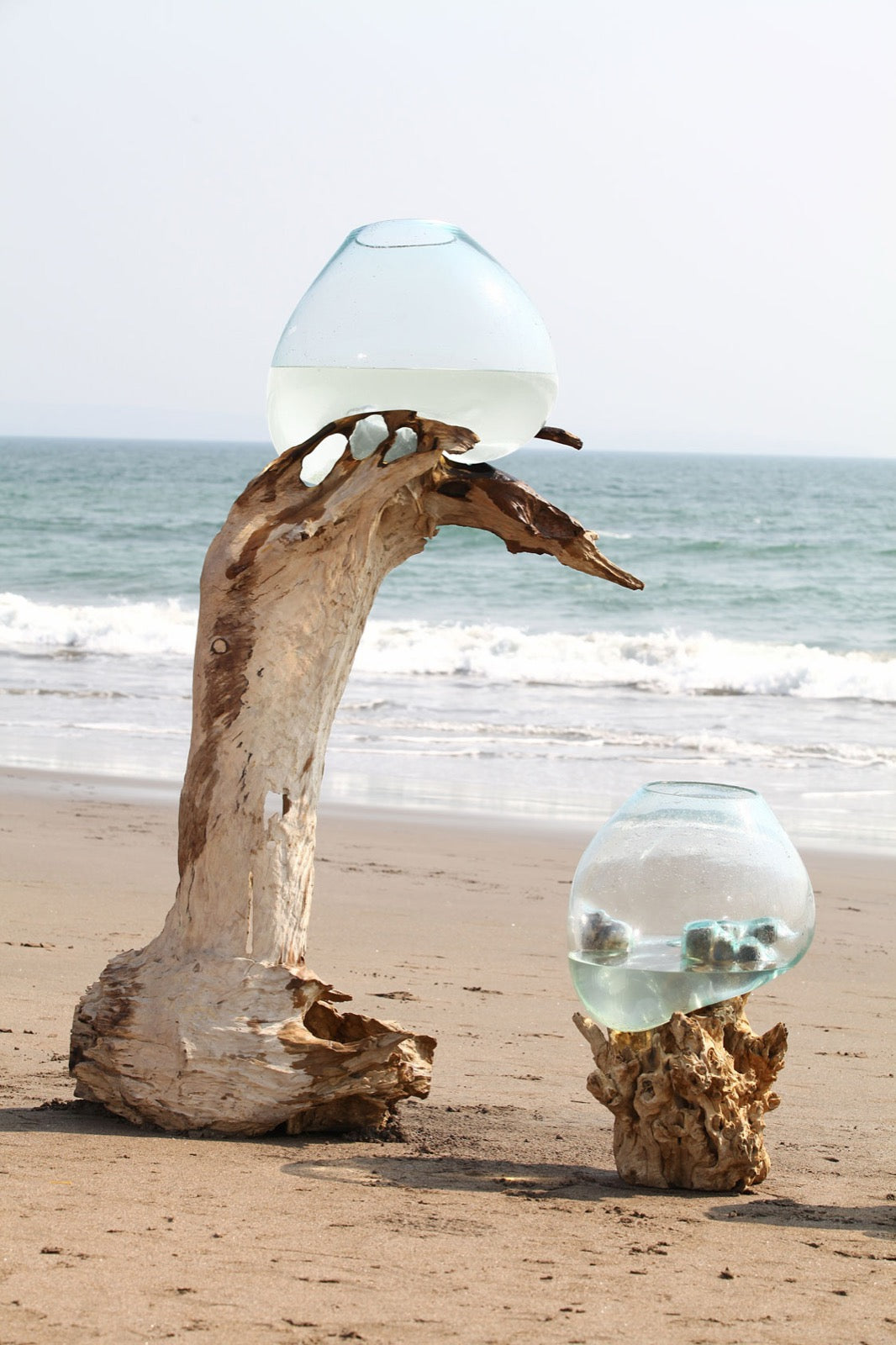 Teak aquarium – Water Drop – boho decor handmade in Bali by BaliSouk