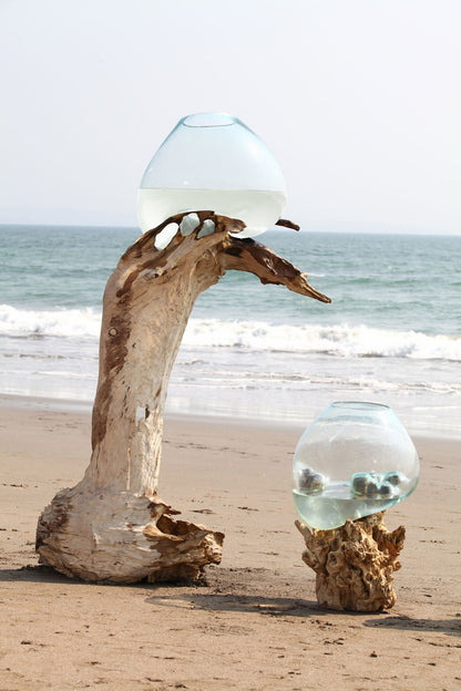 Teak aquarium – Water Drop – boho decor handmade in Bali by BaliSouk