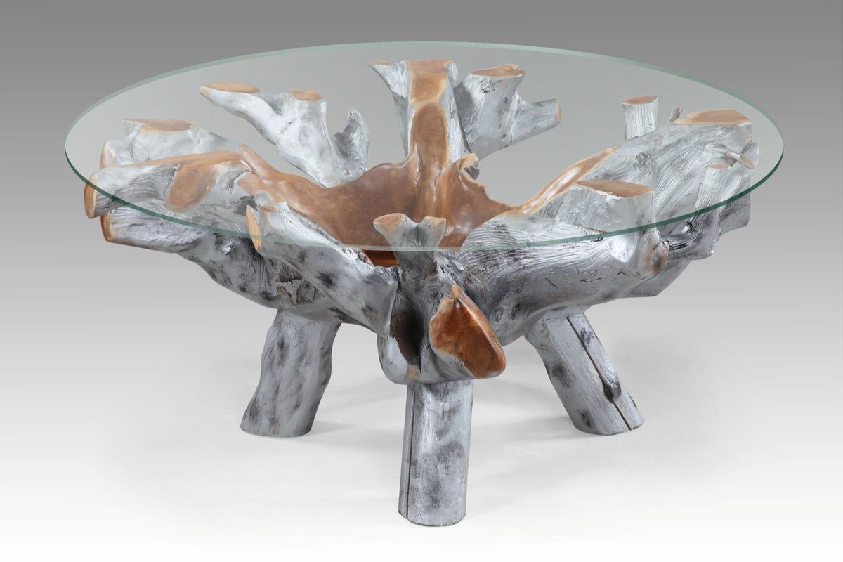 Silver Root Coffee Table With Tempered Glass Top