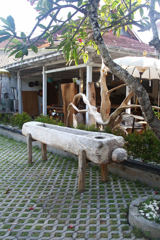 Boho reclaimed wood vase Lumpang Flower Stand, handmade in Bali