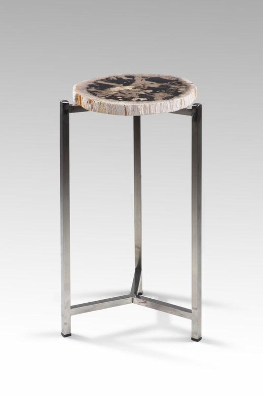 Boho petrified wood and stone table Otto Stand, handmade in Bali