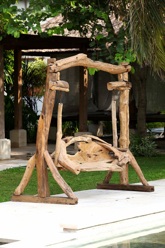 Boho reclaimed teak bench Carlos Swinging, set of 2, crafted by hand in Bali