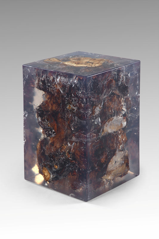 Boho resin stool Cube, handcrafted in Bali for indoor and outdoor spaces