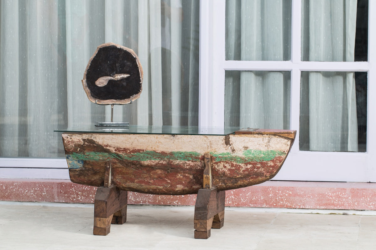 Viking Boat Coffee Table With Glass Top