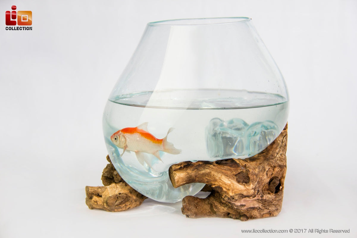 Solo Water Drop fish bowl in natural materials – handmade boho decor from Bali