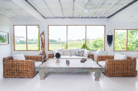 Boho reclaimed teak coffee table Malay, handcrafted in Bali for the living room