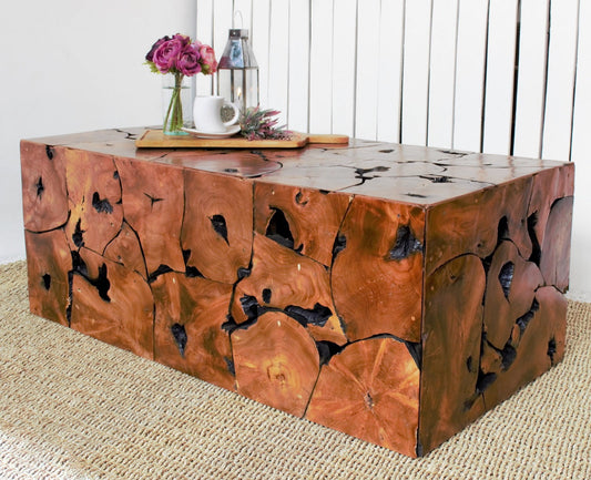 Boho solid teak coffee table Root Stand, crafted by hand in Bali
