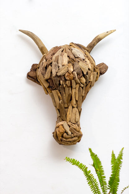 Driftwood sculpture Bull – boho decor, handwoven and handmade in Bali