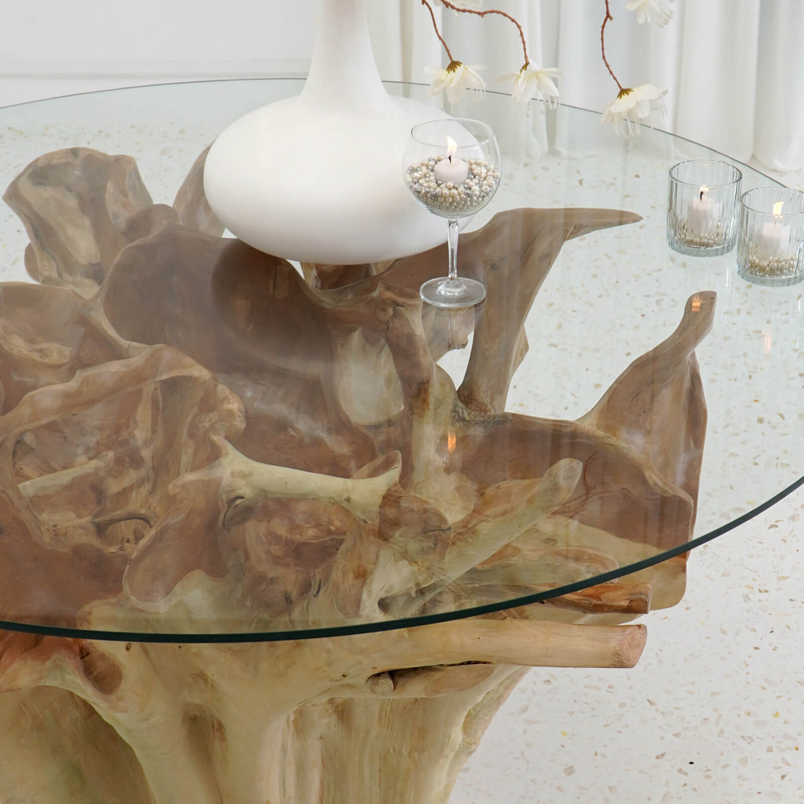 Naxos Root Table With Tempered Glass 10Mm