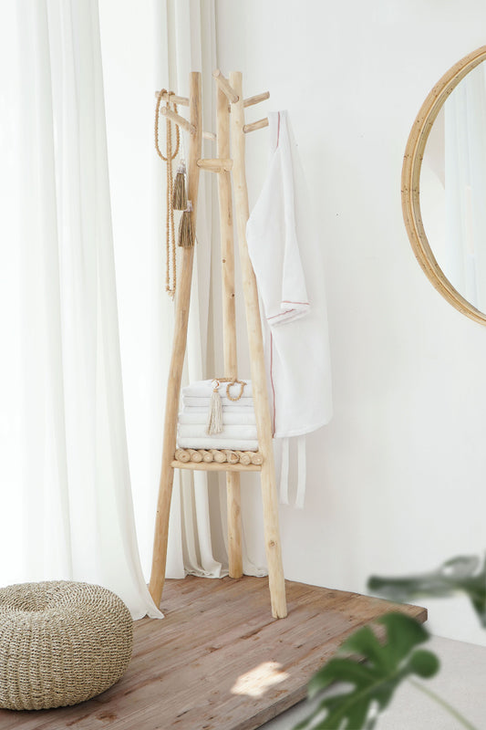 Boho solid teak shelf Malone Coat Hanger Triangle, handmade in Bali
