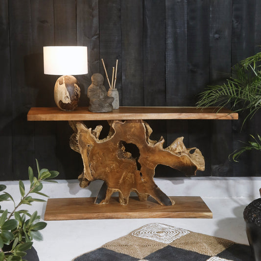 Boho solid teak console table Aramis, crafted by hand in Bali