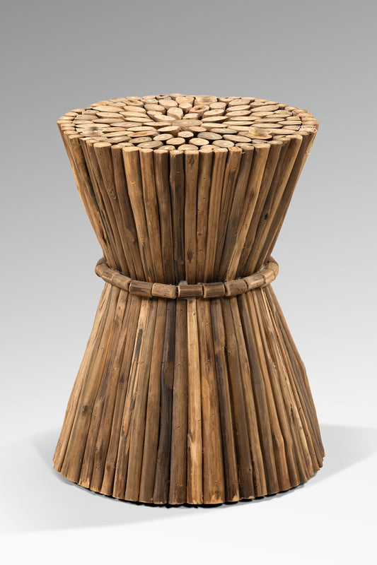 Boho solid teak side table Stickwood, handcrafted in Bali for the living room