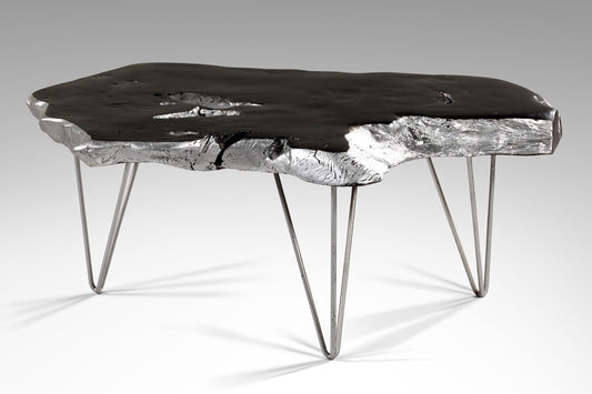 Boho solid teak and iron coffee table Silver Black, crafted by hand in Bali