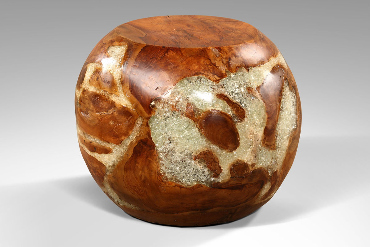 Teak stool Glaze – boho furniture, handwoven and handmade in Bali